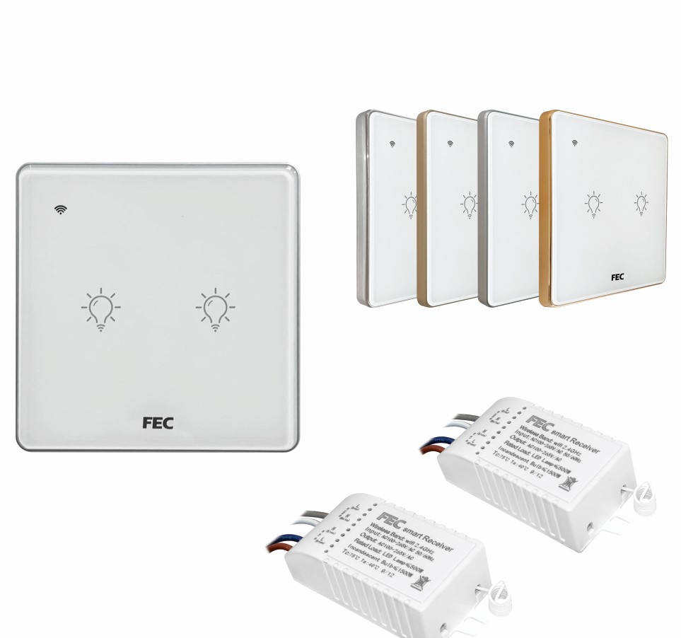 کلید وای فای لمسی دو پل بدون سیم FEC کد WSW-02