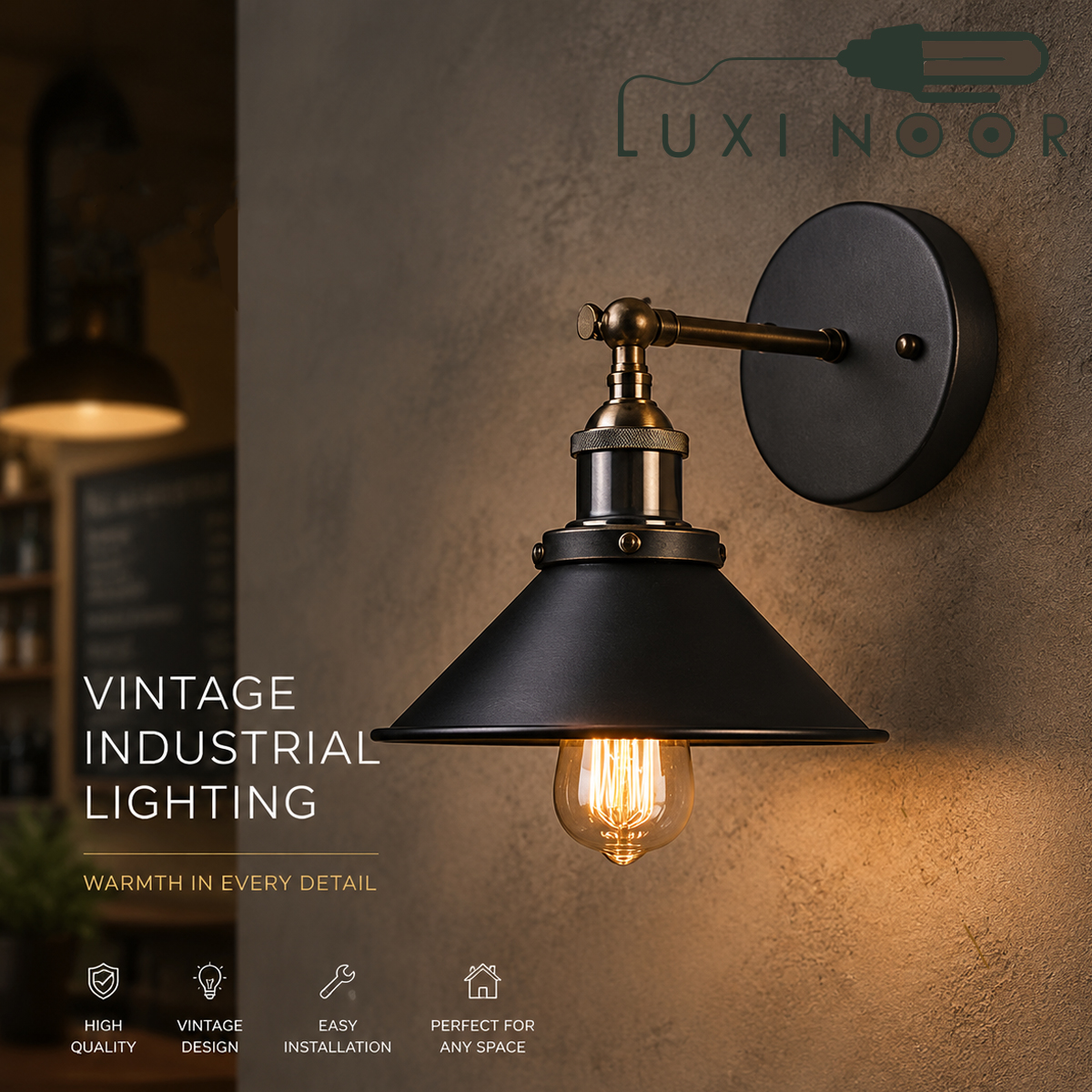 چراغ دیواری وینتیح مشکی مدل W318